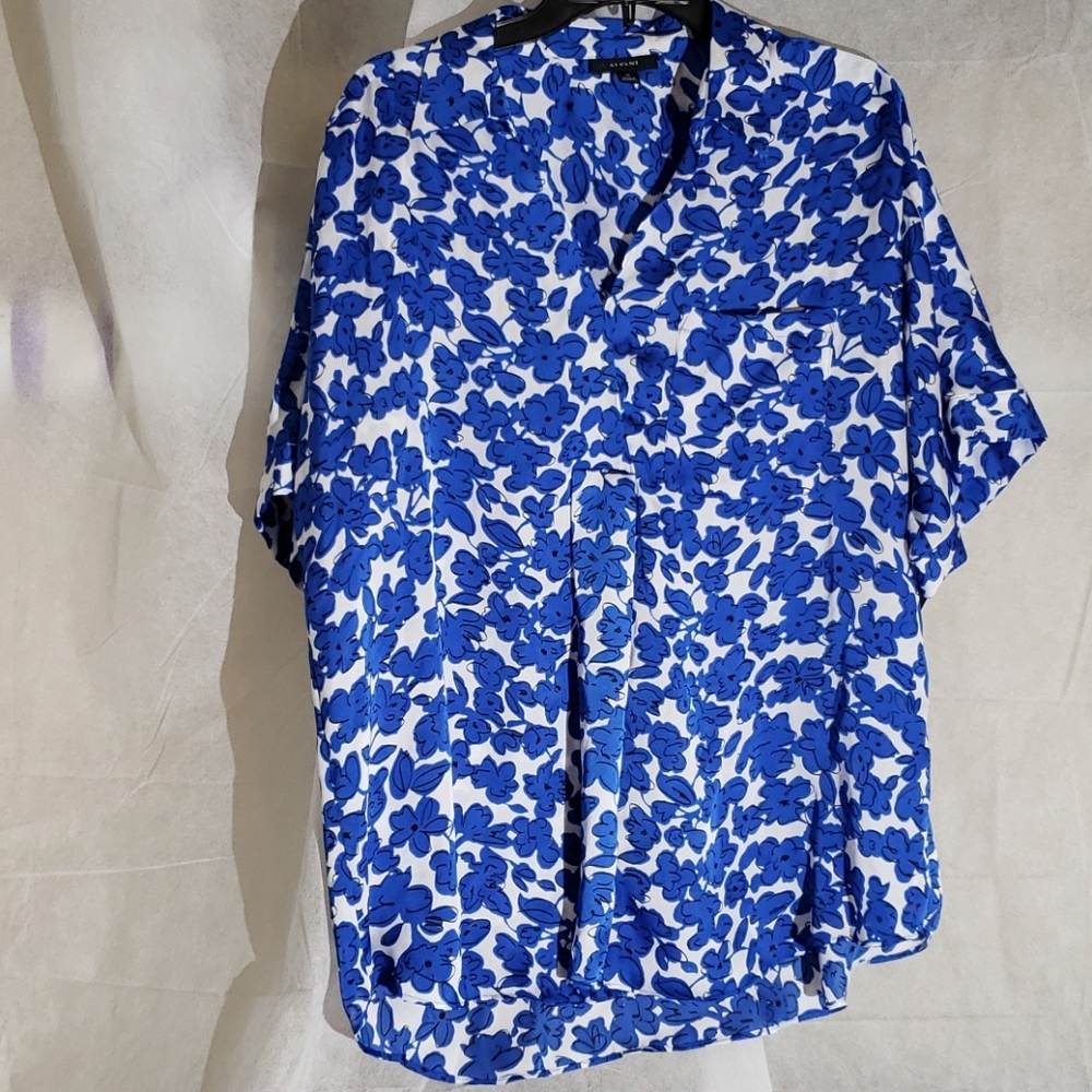 Alfani White Blue Short Sleeve Blouse, Size 1X, NWT